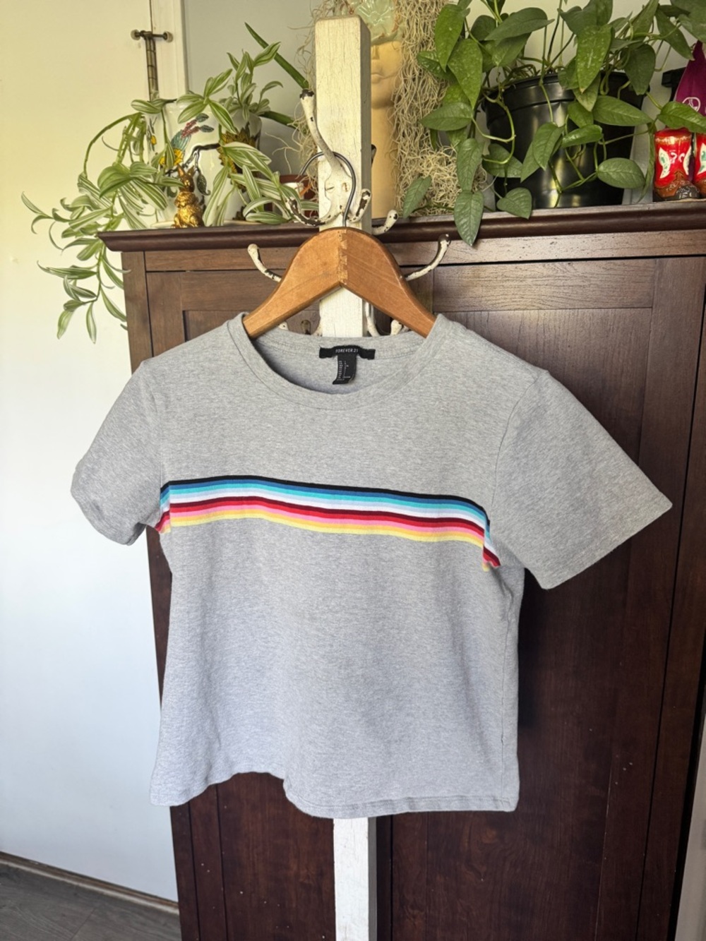 Forever 21 Y2K Baby Tee with Rainbow Stripe